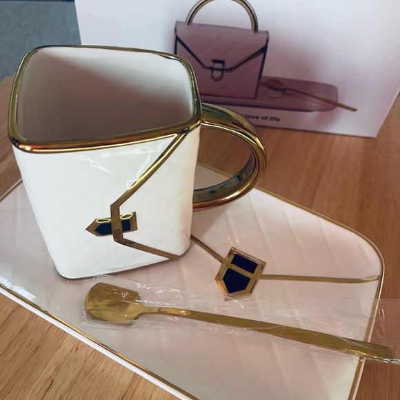 New ! Luxury bag-shaped coffee mug, plate and spoon set - Picture 5 of 15
